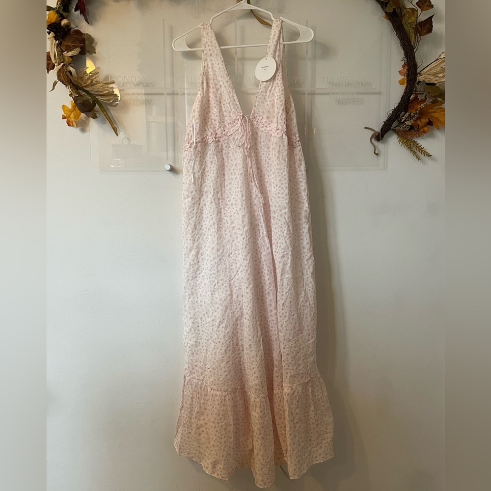 NWT pink and white patterned midi dress